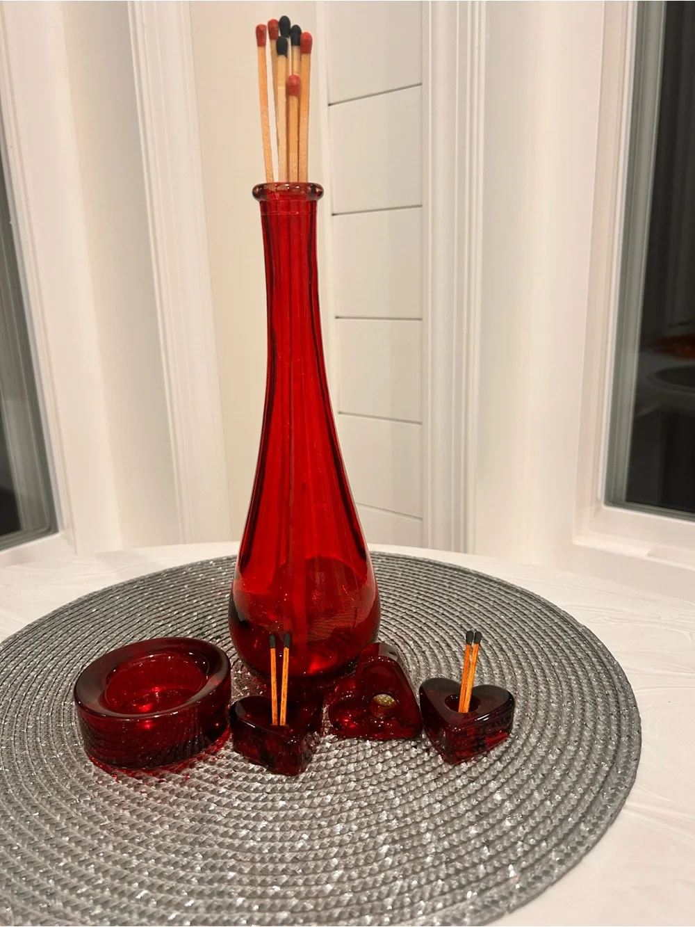 RESTYLE Ruby Red Glass teardrop vase vessel paperweight votive matchstick holder